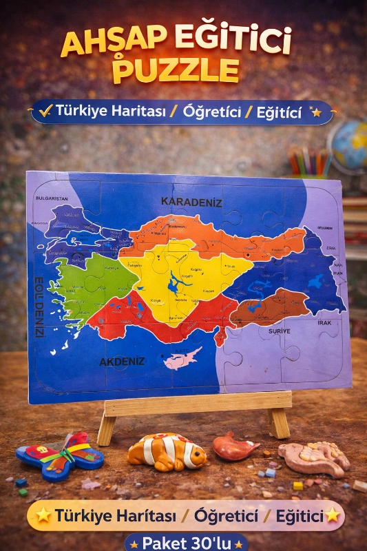 AHŞAP A4 HARİTA MODEL PUZZLE / 30LU PAKET